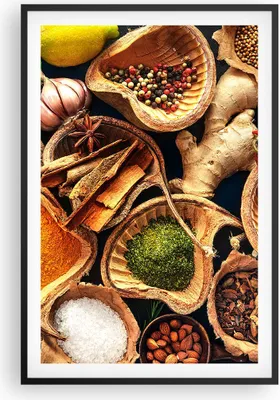 Produktbild von Gerahmtes Poster - Schwarzer Rahmen - Küche Essen Kräuter Gewürze - 61x91,5 cm - Wand Bild - Wanddeko - Wandbilder - Wandposter - Bilderrahmen - Bilder - Kunstdruck - Wandbild - P2BPA61x91-2844