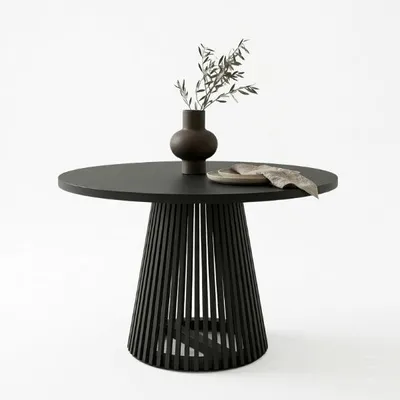 Produktbild von Runder Ausziehbarer Tisch für Esszimmer, DOVER - Industrial/Loft Still mit Lamellenbeine, Durchmesser: 110 / 160 cm, Farbe: Schwarz