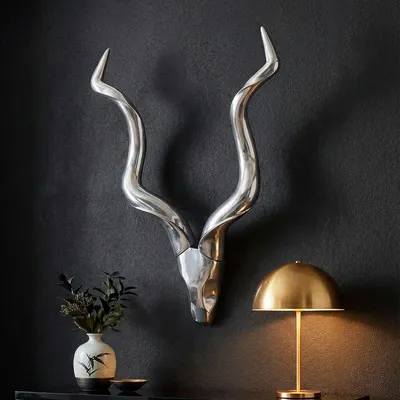 Produktbild von FineBuy Deko Hirschgeweih Aluminium Wanddeko Landhausstil Silber Metall modern Hirschkopf Landhaus Geweih Wand Wohndeko Hirsch außen Wandschmuck