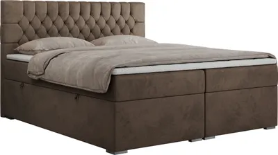 Produktbild von Boxspringbett 140x200 mit Matratze und Topper, Boxspringbett 140x200 mit Bettkasten und Kopfteil - PERA - 140x200 - Braun - Velvet - H3