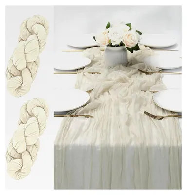 Produktbild von Käsetuch Tischläufer, 2 Stück 90x300cm Beige, rustikaler Gaze für Hochzeitsdekoration und Geburtstagsfeiern