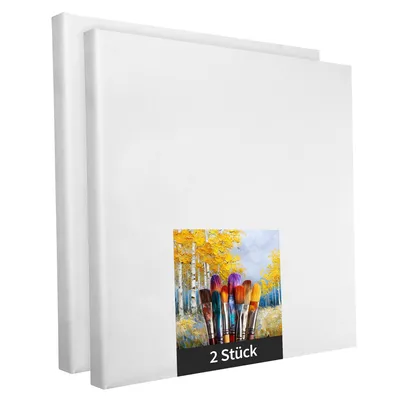 Produktbild von Keilrahmen - 2 Stück - 40 x 40 cm - weiße Künstlerleinwand aus Polyester - zum Bemalen - fertig bespannt - geeignet für Acrylfarben oder Textilfarben