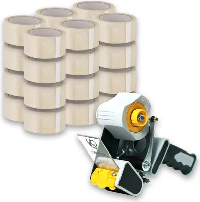 Produktbild von ARLI 24x Klebeband Packband PP 48 mm x 66 m mit Handabroller K206B Twincore Abroller mit Bremse