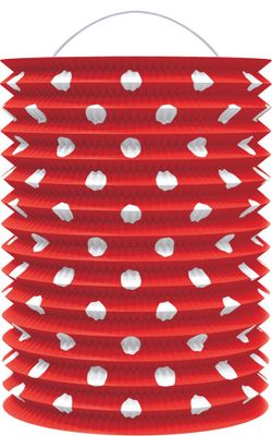 Czerwony papierowy lampion z kropkami 23 cm