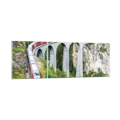 Produktbild von Bilder auf glas - 3 Teile - Viadukt Landwasser Zug - 150x50cm - Glasbilder - Wandbilder - Bilder - zum Aufhängen bereit - Wanddekoration aus Glas - Glas Bilder - Wandbild auf Glas - GCA150x50-4605