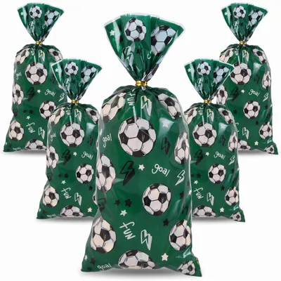 Produktbild von PRECORN 50 Fußball Geschenktüten Kindergeburtstag – Grüne Tüten mit Fußballmotiv – Mitgebsel für Fußballparty – Geschenkverpackung für Kinder