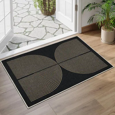 Produktbild von Fußmatte Außen & Innen 50 x 80 cm, Rutschfest, Waschbar, Schmutzfangmatte, Schwarz/Naturfarben