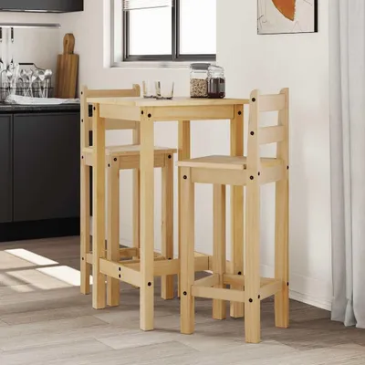 Produktbild von 5-teiliges Bar-Set aus massivem Kiefernholz mit Bartisch und Barhockern