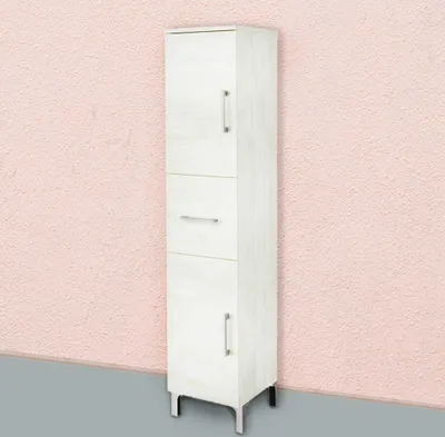 Produktbild von Bad-Hochschrank 150 cm, bodenstehend, in Holzoptik weiß | Rimini
