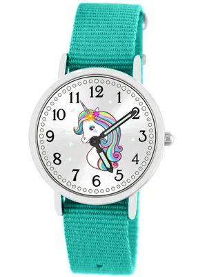 Produktbild von Brecjon Armbanduhr Mädchen Einhorn Lernuhr 5ATM Armband türkis 904