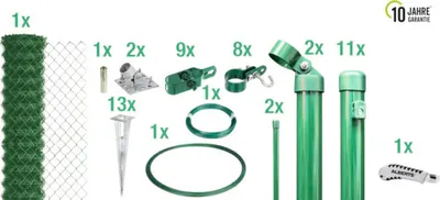 Produktbild von 4-Eckgeflecht Set ALBERTS Maschenweite 60 mm für Einschlaghülse 25 x 2 m grün
