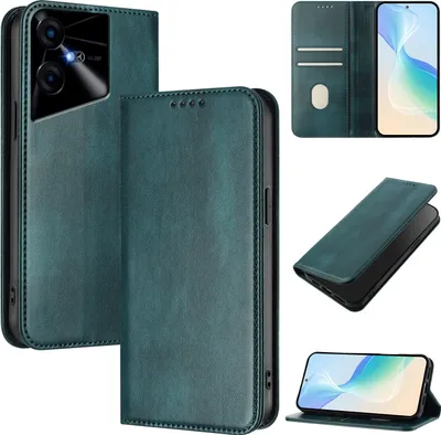 Obrázek produktu pro Pouzdro pro Tecno Pova Neo 3, vintage kožené pouzdro s RFID ochranou, přihrádkami na karty, stojánkem Zelený