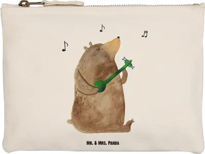 Produktbild von Mr. & Mrs. Panda Federmappe Bär Gitarre Größe M - Weiß - Geschenk, Waschtasche, Federtasche, Schlampermäppchen, Kosmetiktasche, kosmetiktäschchen, Teddy, Stiftemäppchen