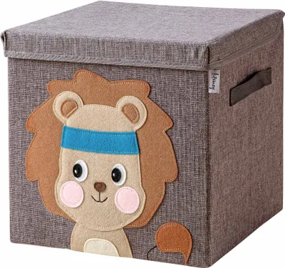 Produktbild von Lifeney Aufbewahrungsbox Kinder mit Deckel I Niedliche Spielzeugkiste I Aufbewahrungsboxen für Kinderzimmer I Faltbox für Spielzeugaufbewahrung I Aufbewahrungskorb Kinder (Grau Löwe)
