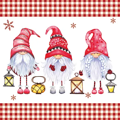 Produktbild von Servietten Papier 33x33cm Weihnachtszwerge 20 Stück Weiß / Rot
