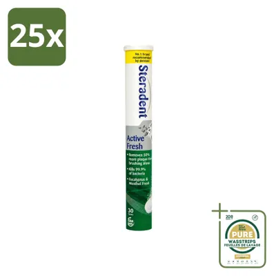 Imagen del producto de 25 tabletas limpiadoras Steradent Active Fresh para prótesis dentales - 30 unidades - Paquete de suministro - 25 unidades