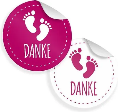 Produktbild von 24x Sticker Danke Fußabdrücke(Motiv 30) 4cm Geschenk Aufkleber Taufe Geburt