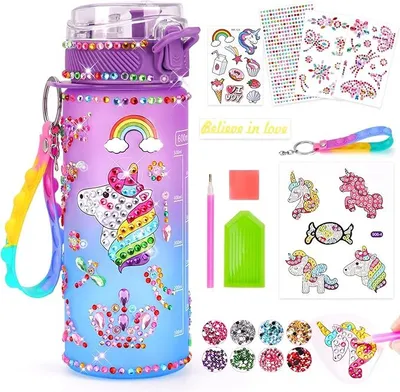 Produktbild von Einhorn Geschenke für Mädchen Geschenkideen: Trinkflasche Bastelset Kinder ab 6 8 10 11 Jahre DIY Wasserflasche Basteln Diamond Painting
