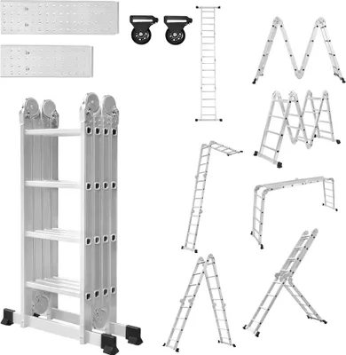 Produktbild von NAIZY 4×4 Stufen 470cm Aluminum Gerüst leiter Mehrzweckleiter Multifunktions Kombileiter Klappleiter Gerüst leiter mit 2 Plattform