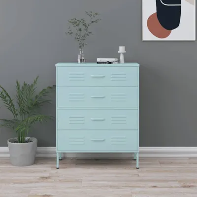 Zdjęcie produktu dla The Living Store Komoda z szufladami miętowa zieleń 80x35x101,5 cm stal