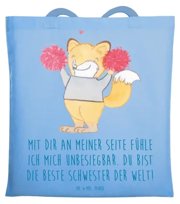 Produktbild von Mr. & Mrs. Panda Baumwolltasche Beste Schwester - Sky Blue - Geschenk, Bedanken, Liebe, Tasche, Dankbarkeit, Danke sagen, Geschenke für, Laptoptasche, festival, Beutel
