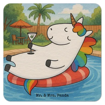 Produktbild von Mr. & Mrs. Panda Bierfilzl Einhorn Cocktail Design 100er Set - Weiß - Geschenk, Bierdeckel, bieruntersetzer, Einhörner, Tassenuntersetzer, Flaschenuntersetzer, Sekt