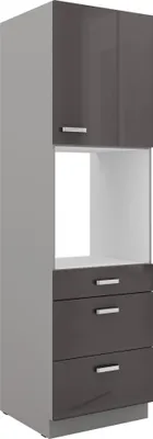 Produktbild von Küchen Hochschrank 60 Bianca Grau Hochglanz + Grau Küchenzeile Küchenblock Grey
