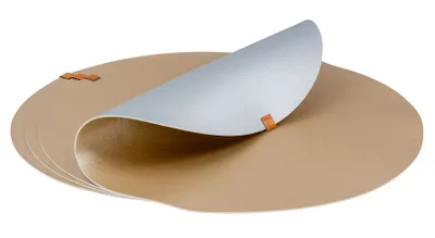 Produktbild von 4er Set Platzset Tischsets 38cm Rund Silber Gold Tischmatte Lederoptik Tischdeko