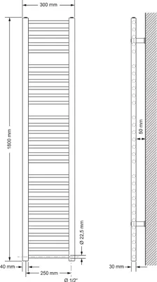 Produktbild von LuxeBath Badheizkörper Sahara 300x1800 mm Schwarz gerade mit Seitenanschluss, Design Heizkörper Handtuchwärmer Bad Handtuchtrockner, ohne Heizstab