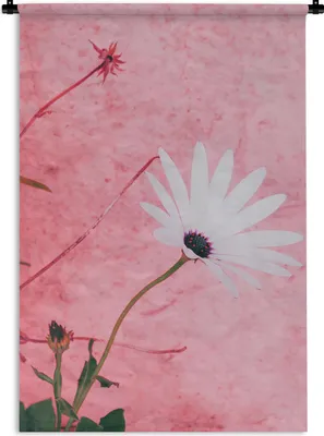 Produktbild von MuchoWow® Wandteppich Wandbehang Blumen - Rosa - Vintage 60x90 cm Tapisserie Dekoration Wandtuch - Foto-Teppich - Abwaschbar