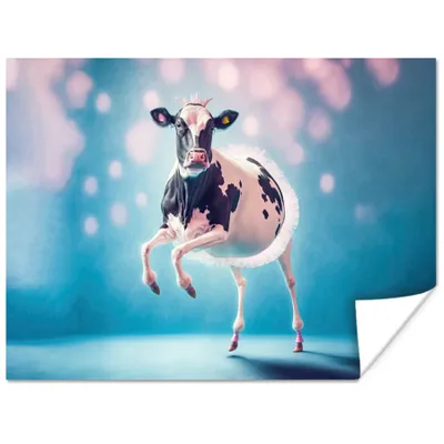 Produktbild von MuchoWow® Poster Kuh - Krone - Ballett - Blau - Rosa 120x90 cm - Wandbild