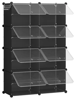 Produktbild von TRANKIELO® – Schuhregal mit 8 Fächern – Organizer für 32 Paar Schuhe – Schwarzes Kunststoff mit Metallrahmen