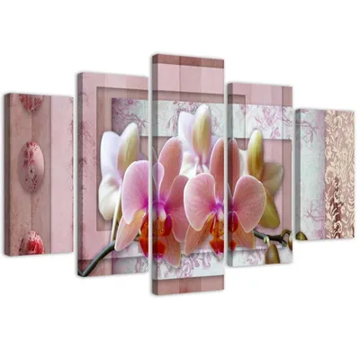 Produktbild von 5-teiliges leinwandbild rosa orchidee 100x70 cm Feeby rosa wandbild bereit zum aufhängen