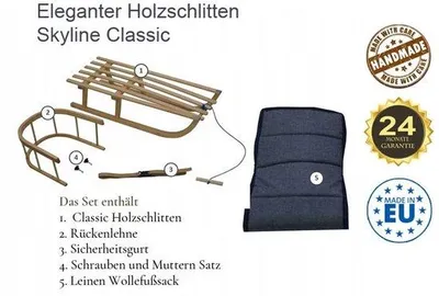 Produktbild von Famanu Holzschlitten mit Rückenlehne und Sicherheitsgurt - für Kinder