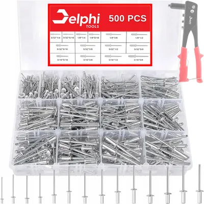 Produktbild von Delphi Tools | Blindnieten Aluminium - Set 500 Stück - 2,4-6,4mm - für Handnietzange