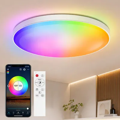 Obrázek produktu pro 48W Chytrá LED stropní lampa, 3500 lumenů, RGB, Wi-Fi. Stropní svítidlo s dálkovým ovládáním a ovládáním přes aplikaci. Kompatibilní s Alexa a Google Assistant