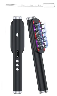 Produktbild von Zimilo Elektrischer Kopfhaut Massagekamm mit EMS, Rot & Blaulicht, Vibration, Serumspender, wasserdichtem Kammkopf, Display, für Haarpflege, Schwarz