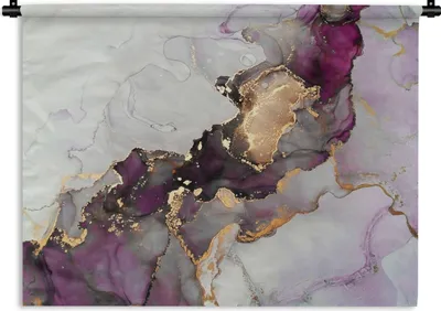 Produktbild von MuchoWow® Wandteppich Wandbehang Marmor - Abstrakt - Gold - Lila 90x67.5 cm Tapisserie Dekoration Wandtuch - Fototeppich - Wand-Skulpturen