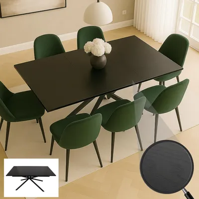 Produktbild von Esszimmertisch HWC-O57, Ausziehtisch Esstisch, Eisen MDF ausziehbar 160-200x90cm  Stein-Optik schwarz