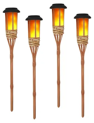 4er-Pack Solar-Bambusfackeln, 60 cm, flackernd, warmweiß, IP65