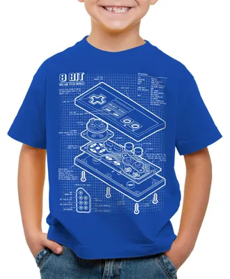 Produktbild von style3 8-Bit  Controller Blaupause Kinder T-Shirt classic 8-Bit mario
