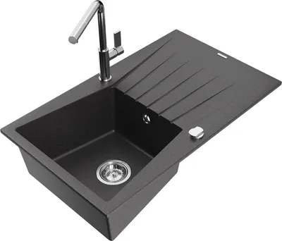 Produktbild von Mexen Cesar 1 Becken-Granitspüle mit Abtropffläche und Mischbatterie Flora, Schwarz gesprenkelt - 6514-76-670401-00
