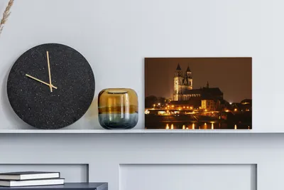 Obrázek produktu pro OneMillionCanvasses® - Obraz na plátně - Pohled na řeku a katedrálu v Magdeburgu, nástěnná malba, nástěnné dekorace obrazy obývací pokoj, 30x20cm