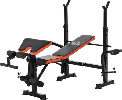 Produktbild von HOMCOM Multifunktionale Hantelbank, klappbare Hantelbank mit verstellbarer Rückenlehne, Stangenstütze für Fitnessstudio, Training, Büro, Belastung 150 kg, 175 x 139 x 127 cm, Schwarz