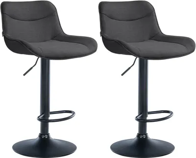 Produktbild von CLP 2er Set Barhocker Vonore Stoff höhenverstellbar und 360 Grad drehbar dunkelgrau Gestell Farbe schwarz