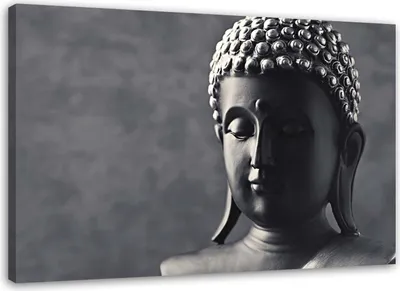 Produktbild von Leinwandbild buddha auf grauem hintergrund 90x60 cm Feeby grau wandbild bereit zum aufhängen