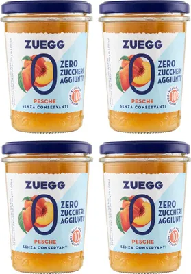 Produktbild von 4x Zuegg Zero Pesche Pfirsiche Marmelade Jam Ohne Zuckerzusatz,Frei von Konservierungsstoffen 220g Glas + Italian Gourmet Polpa di Pomodoro 400g Dose