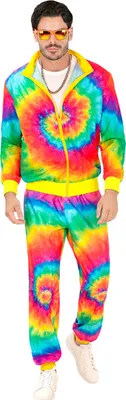 Produktbild von WIDMANN Erwachsenenkostüm Neon Tie Dye Psychedelic Hippie Party Trainingsanzug Größe M