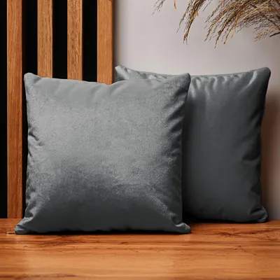 Produktbild von MG Design 2er Set Kissenbezüge 30 x 30 cm in Grau - mit Reißverschluss, samtig-weich, fein & dicht, pflegeleicht