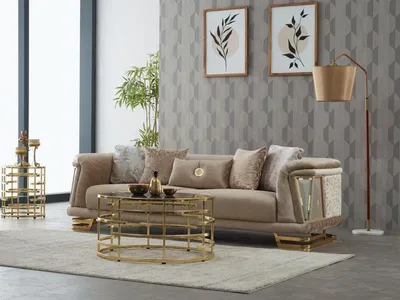 Produktbild von Dreisitzer Sofa 3 Sitzer Stoffsofa Polstersofa Couch Beige Modern